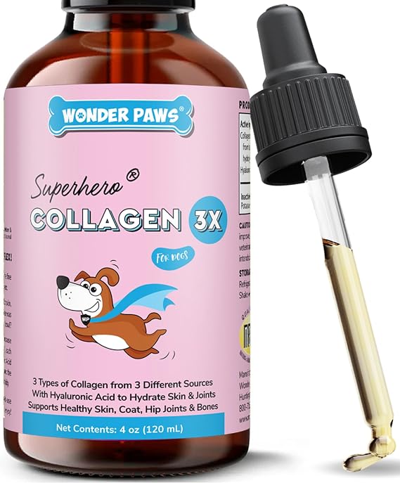 WONDER PAWS Premium Collagen for Dogs Liquid Support for Skin, Coat, HIPS & Joints with Hyaluronic Acid & Types I, II & III Collagen Daily Wellness Formula, Made in USA