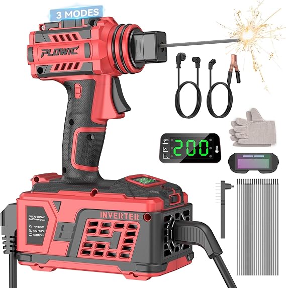 Portable Welding Machine:2026 Upgraded110V Handheld Welder with Balanced Design, LCD Display & 3 Modes (MMA/Hot Start/Arc Force), 200A IGBT Inverter ARC Welder Gun Fits 1/16"-1/8" Rods, Red