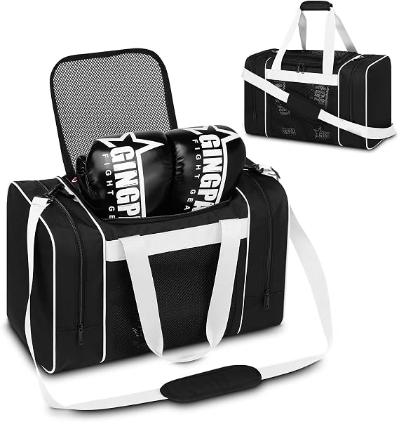 Boxing Gym Duffle Bag, Breathable Mesh Gym Bag for Boxing Gear | Ventilated Design, Wet Pocket, Privacy Pocket, Removable Shoulder Strap | Boxing, MMA, Muay Thai, BJJ & Wrestling Workout Bag