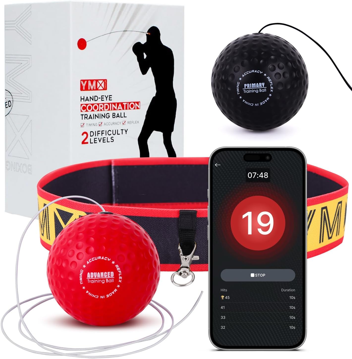 YMX BOXING Reaction Ball on String - Fight Ball with Adjustable Headband, Soft Foam Balls - Improve Hand Eye Coordination, Reaction Speed, Focus, Accuracy - Cardio Sports Exercise Equipment