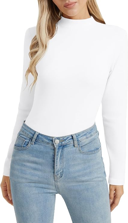 Urban CoCo Women's Turtleneck Lightweight Long Sleeve Tops Stretchy Slim Fitted Tee Shirts