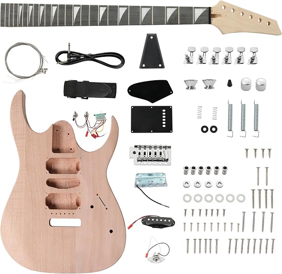 DIY Electric Guitar Kit, 6 Strings Guitar Kit with Mahogany Wood Body Maple Neck for Beginner, All Components Included Build Your Own Guitar