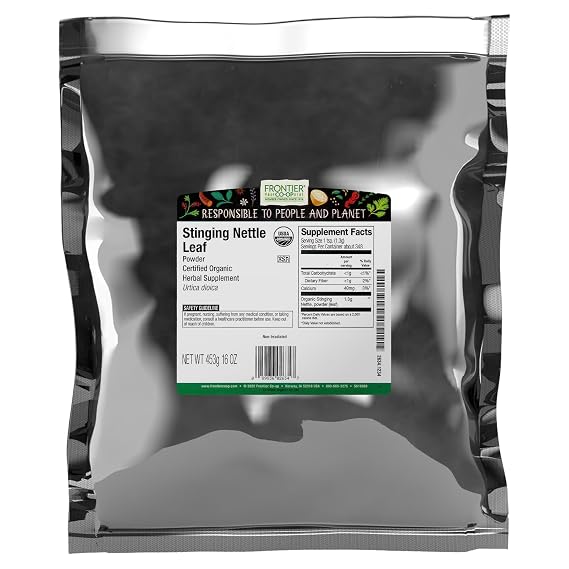 Frontier Co-op Organic Ground Stinging Nettle Leaf, Dried Nettle Leaf Powder, Kosher | 16 Ounce (Pack of 1)
