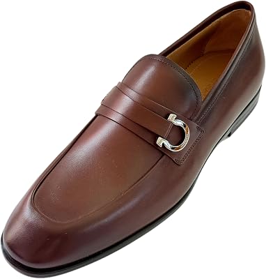Ferragamo Florio Gancini Buckle Strap Loafers Brown Leather Mens Slip-on Salvatore
