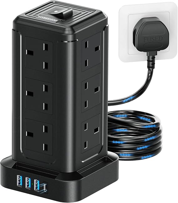 Tower Extension Lead with USB Slots, 16 In 1 Surge Protector Extension Cord