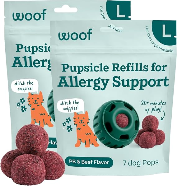 WOOF Pupsicle Refill Pops for Allergy Support for Dogs - Allergy Dog Treats for the Pupsicle Toy to Support Your Dogs Natural Immune Defenses - Large Pops - 7 Count - 2 Pack