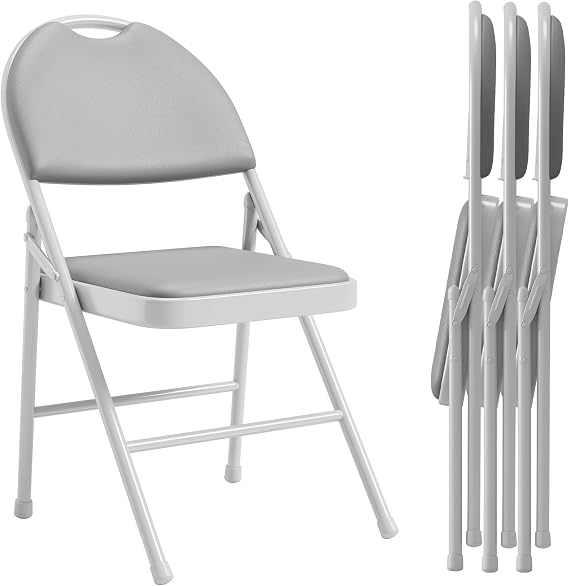 coucheta 4 Pack Black Folding Chairs,Folding Chairs Set of 4 with Padded Seats,PU Leather Foldable Dining Chairs for Guests Kitchen Office (1, Grey)