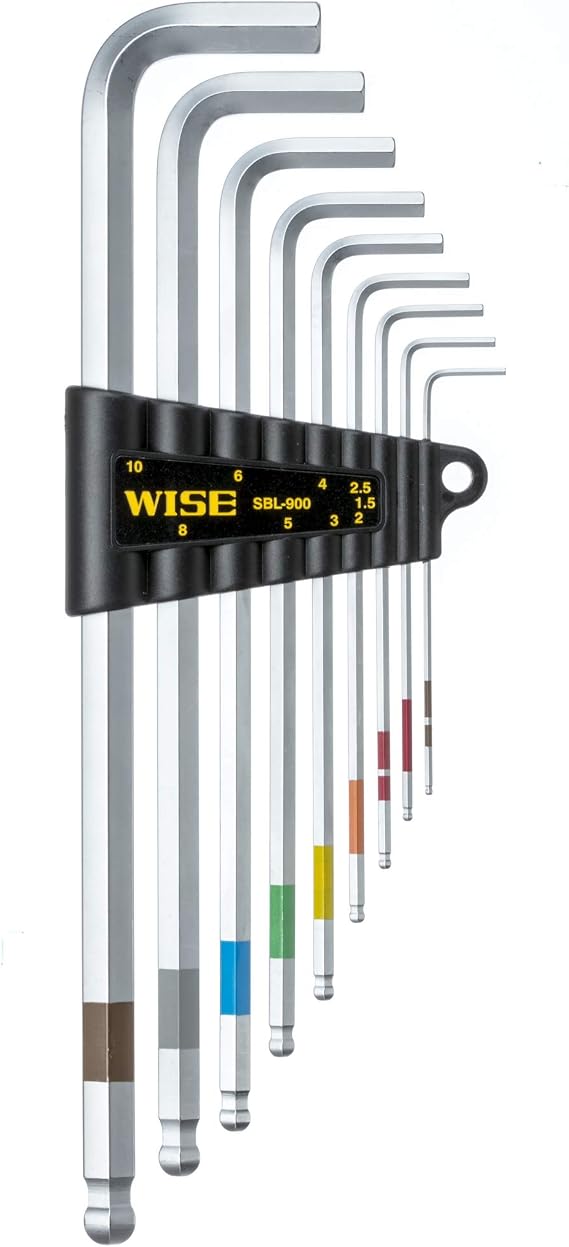 WISE Ball Point Hex Wrench, Set of 9 Long, Made in Japan, Can be Tightened, SBL-900 0.06 - 0.4 inches 1.5 - 10.0 mm