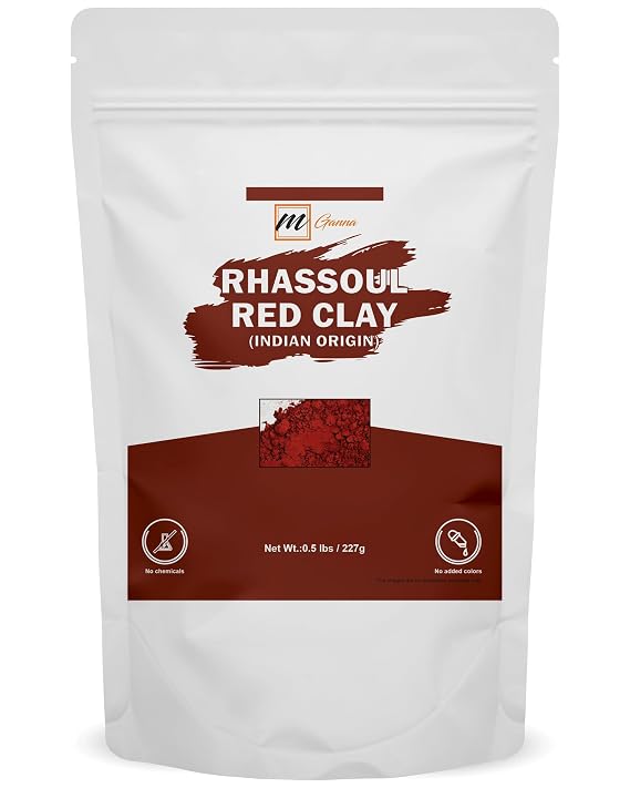 100% Natural Rhassoul Clay Powder (Indian Origin) for Hair Masks, Scrubs, Creams and Soap Making 0.5 LBS / 227 GMS (Red)