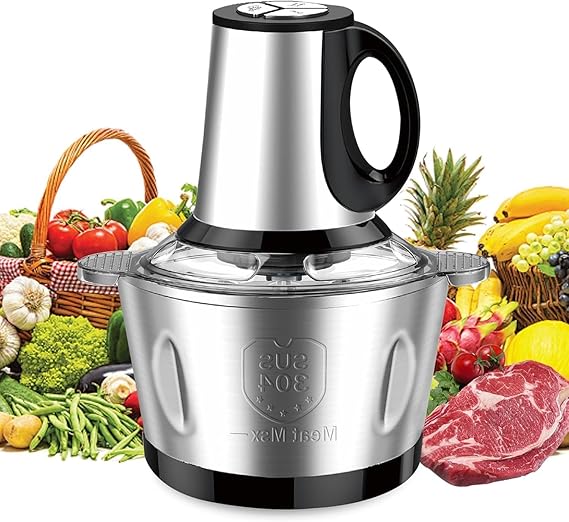 Food Processor & Chopper, 600W 3-Speed 2L Stainless Steel Bowl