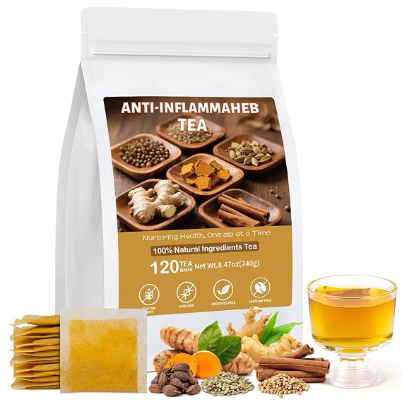 Anti-Inflammaheb Tea, 100% Natural Inflammation Tea from Premium Turmeric, Ginger, Cinnamon, Cardamom, Cumin, Coriander Seeds Herbal Ingredients, Supports Antioxidant, Boost Immunity (1 Pack/120 Bags)