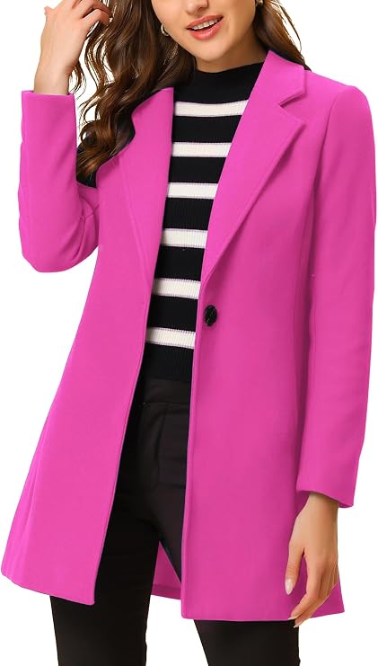 Allegra K Womens Winter Overcoat Notched Lapel One Buttoned Mid-Length Coat | Fully Lined, Warmth, Work Office Peacoat, Long Dress Outerwear