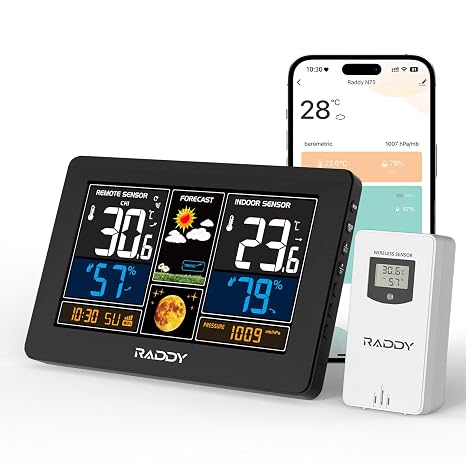 Raddy N75 Wi-Fi Weather Station, 7.5 Inch App Control Display
