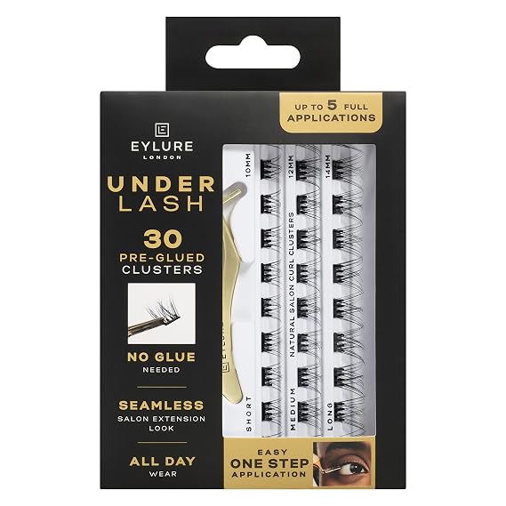 Eylure Underlash Press On Pre-Glued Lash Clusters, 30 Count (Includes Applicator, No Glue Needed, Up to 5 Applications)