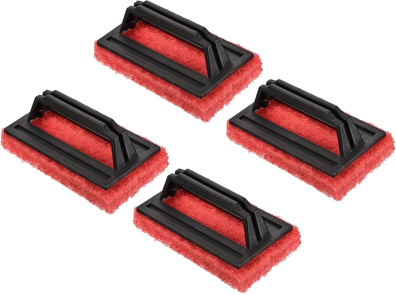 PATIKIL 15cm Scouring Pad Brush, 4 Pack Cleaning Scrub with Handle Kitchen Bathroom Sponge Washing Tools, Red
