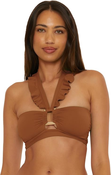 Soluna Swim Buckle Up Shirred Bandeau Bikini Top, Adjustable, Tie Back, Swimwear Separates for Women