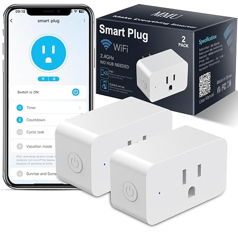 2 Pack Smart Plug, Compatible with Alexa&Google Home, WiFi Timer Socket