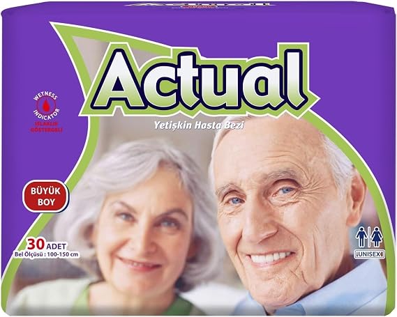 Actual Yetişkin Hasta Bezi Bel Bantlı, L Beden, Büyük, 100-150 cm, 30 Adet