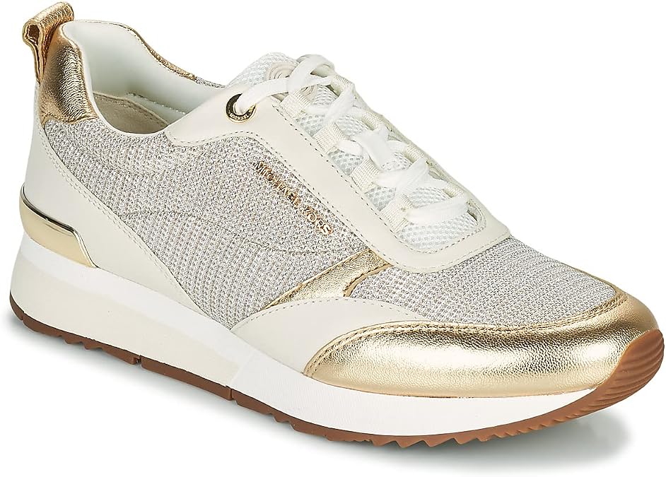 Michael Kors Allie Stride Women's Leather and Mesh Sparkly Chain Sneakers 43S2ALFS3D Beige