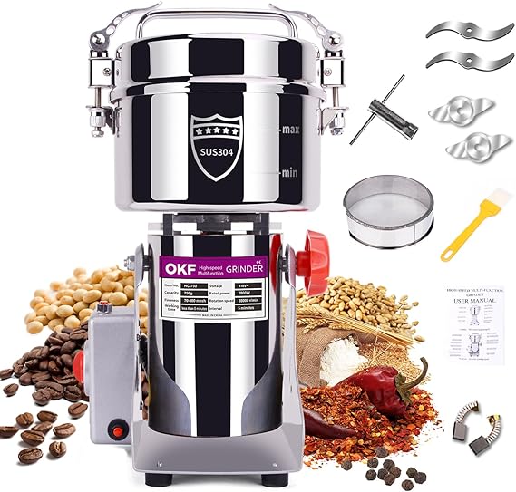 750g Grain Mill, 304 Stainless Steel Spice Grinder, 2800W High-speed Commercial Flour Mill, Superfine Flour Mill Grinder for Home, Grain Mill for Flour