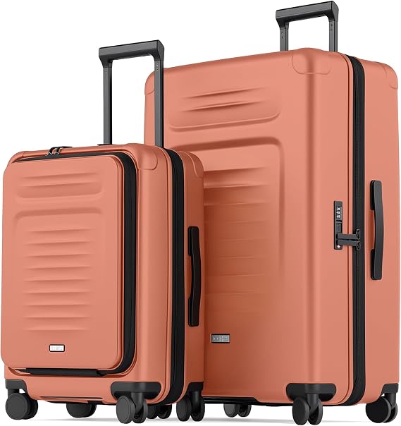 Coolife Expandable Luggage with TSA Lock 2 Piece Set Orange