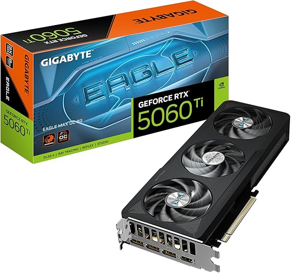 GIGABYTE GeForce RTX 5060 Ti Eagle MAX OC 8G Graphics Card, 8GB 128-bit GDDR7, PCIe 5.0, WINDFORCE Cooling System, GV-N506TEAGLEMAX OC-8GD Video Card