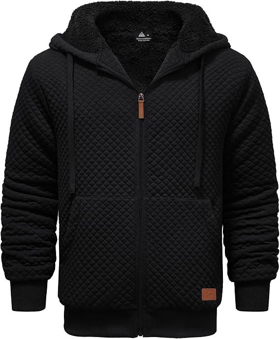 ZITY Men's Zip Up Hoodie Fleece Sherpa Lined Jacket Waffle Knit Sweatshirt