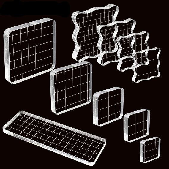10 Pieces Stamp Blocks Acrylic Clear Stamping Blocks Tools with Grid Lines for Scrapbooking Crafts Making