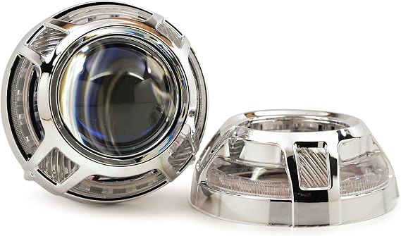 Morimoto Projector Shroud, Switchback LED, Universal Chrome Shroud with Integrated Porsche Style LEDs, Amber / White Daytime Running Lights for Custom Retrofits. (1x S263)