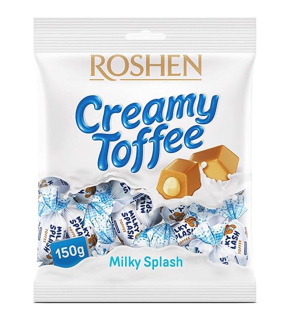 Roshen Milky Splash, Caramel Creamy Toffee with Milk Filling, 5.29oz/150grams Pack of 1