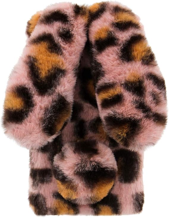 Fluffy Fur Plush Case for Samsung Galaxy A06 5G Bunny Furry Protective Phone Cover Plush Case Skin Rubber Cute Soft Warm Fluffy BackCase for Women Girls Glitter Cases Leopard Red