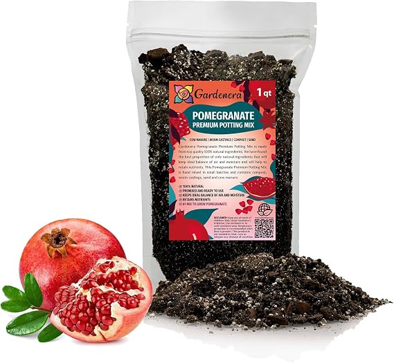 GARDENERA Premium Pomegranate Potting Soil Mix - Perfect Balance of Nutrients, Drainage, and Aeration for Thriving Pomegranate Trees - 1 Quart