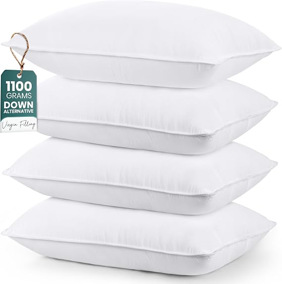 Utopia Bedding Bed Pillows for Sleeping (White), Queen Size Set of 4, Hotel Pillow, Cooling Pillows for Side, Back or Stomach Sleepers | Cooling pillows for sleeping with soft comfort for side, back & stomach sleepers, Double-stitched edges, Pack of 4, White