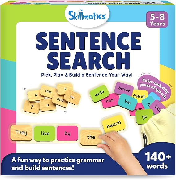 Skillmatics Educational Board Game - Sentence Search, Learning Toy for Kids, Sentence Building Activity, Creative Word Play, Screen-Free Fun, 120+ Tiles (1.3 x 1 Inches), Gifts for Ages 5, 6, 7, 8