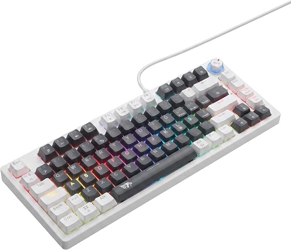 75% RGB Mekanik Gaming Klavye, Double Shot Dayanıklı Tuş Takımı, 26 Tuş Anti-Ghosting, Ekstra Tuş Takımı, N-Key Rollover, Örgü Kablo, Beyaz - Siyah Kırmızı Switch Oyuncu Klavyesi KB-08