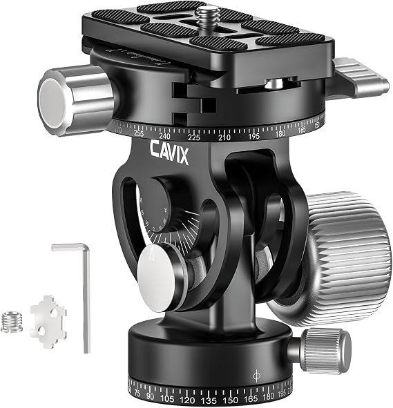 Cavix Dual Panoramic 2-Way Tripod Head, Pan & Tilt Head for Bird Watching & Photography, with 1/4" Quick Release Plate, Max Load 22 Lbs for DSLR Mirrorless On Tripod/Monopod