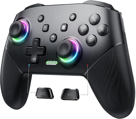 VOYEE Wireless Switch Controllers for Switch/Lite/OLED/PC, Pro Controller | One-Key Pairing Gamepad with 9-Color RGB LEDs, 6-Axis Motion Control, Wake Up Function