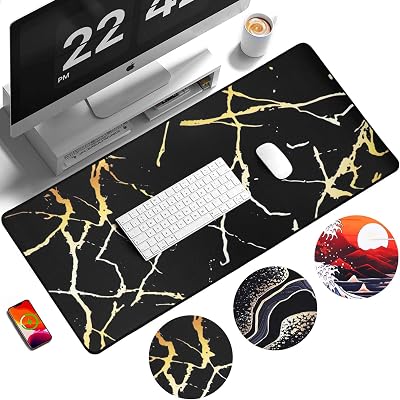 EIMMBD Extended Gaming Mousepad, Large Desk Pad - 31.5x11.8 inch Mouse Mat with 3mm Non-Slip Base for Home Office Work Black Marble