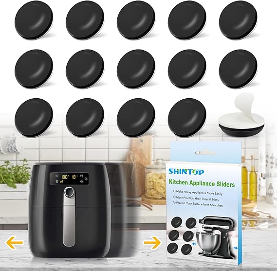 Shintop 16Pcs Adhesive Appliance Sliders for Kitchen Appliances | Small Countertop Appliance Rollers, Smooth PTFE Glides Easily, Less Lifting, Peel-and-Stick Setup, Helps Protect Countertops