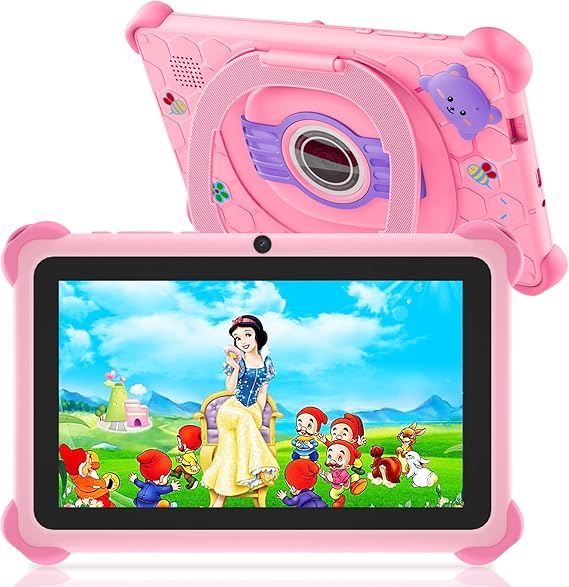 Kids Tablet, 7 inch Tablets for Kids, 32GB Toddler Tablet with Case Included, Parental Control, Dual Camera, GMS, WiFi (Pink)
