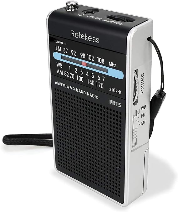 Retekess PR15 Pocket NOAA Weather Radio, AM FM Emergency Radio | for Walking, Camping, Portable,AAA Battery, Little Transistor, Weather Alert