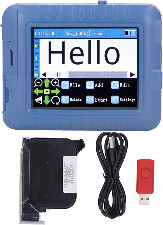 Mobile Inkjet Printer Handheld Printer Set 3.5in Color Screen Multi Language 12.7mm Printing Height Adjustable for Date Code Product Labeling Wood Clothing Paper Cardboard Boxes