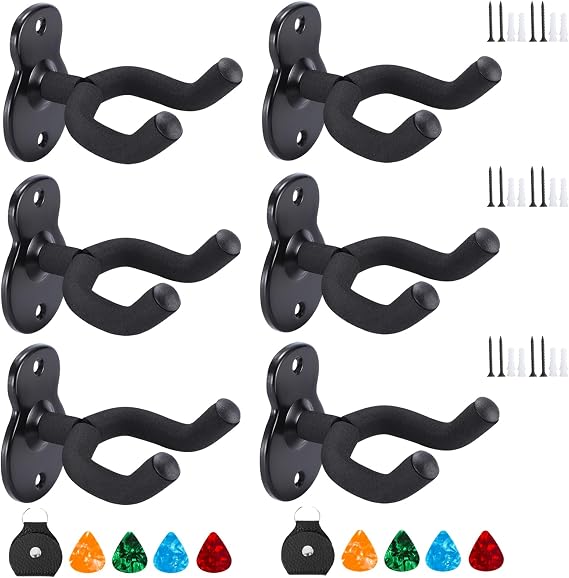 Donux Black Steel with Soft Padding Universal Fit Guitar Wall Mount 6 Set