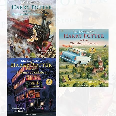 harry potter illustrated edition 3 books collection set (harry potter and the philosopher's stone, harry potter and the prisoner of azkaban, harry potter and the chamber of secrets)