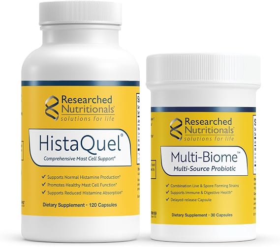 Researched Nutritionals Mast Cell Support Duo - HistaQuel to Supports Normal Histamine Production (120 Capsules) & Multi-Biome Multi Strain Probiotic for Immune & Histamine Support (30 Capsules)