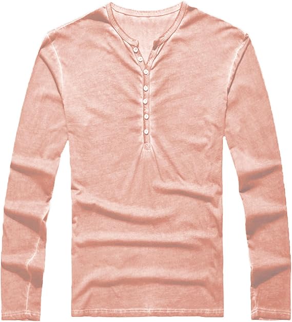 Mens Vintage Distressed Henley Shirts Retro Long Sleeve Tee Tops Casual Button Down Washed T-Shirts