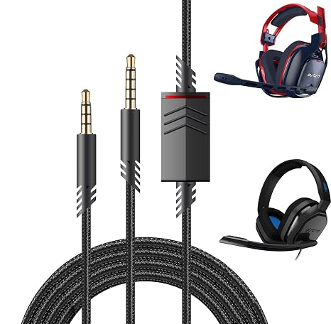 Replacement Cord Cable for Astro A40 Headset with Inline Mute Button Audio Cable for Astro A10/A40/A40TR/A50 Gaming Headset,Compatible with PS5/PS4 Controller -Black Braided