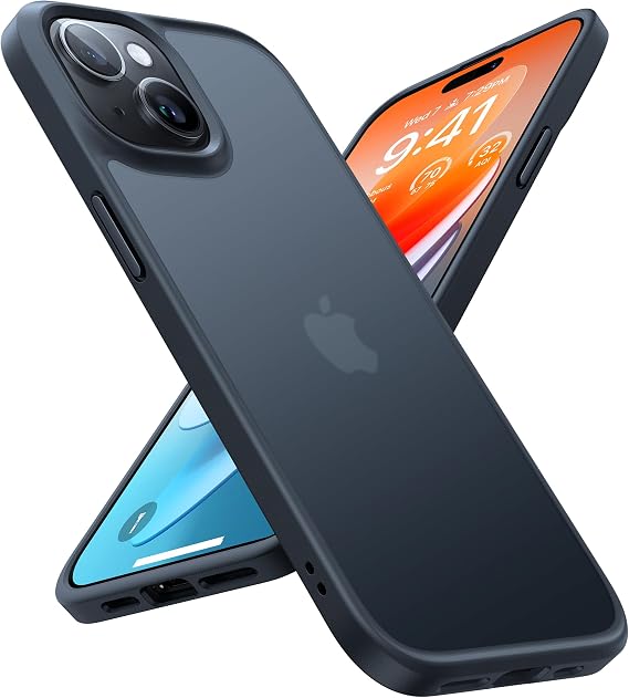 TORRAS Designed for iPhone 15 Case [12FT Military Grade Drop Protection] Protective Shockproof Hard Matte Slim Phone Case for iPhone 15 Phone Case with Translucent Back Silicone Edge, Black