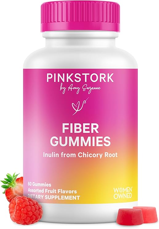 Pink Stork Prenatal Fiber Gummies for Women, 60 Vegan Chews | 3g Prebiotic Inulin from Chicory Root, Natural Pregnancy & Postpartum, Eases Occasional Constipation