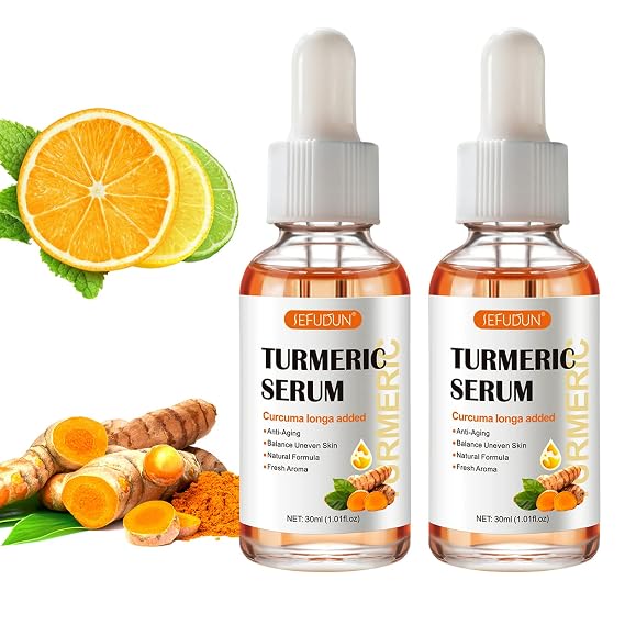 2 Pack Turmeric Serum for Dark Spots, Turmeric Dark Spot Corrector Serum for Acne, Hyperpigmentation and Smooth Skin, Formulated with Hyaluronic Acid, Vitamin C & E - 1.01 FL.OZ